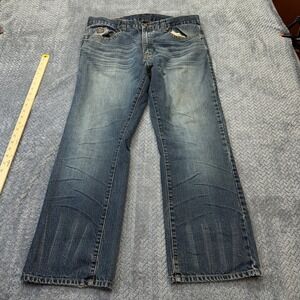 TM Exposure Jeans Mens 38x29 Blue Denim Y2K Fleur De Lis Streetwear Rivets